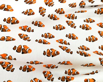 Quilt Cotton Fabric Orange Clownfish Nemo Pattern in Ivory Fat Quarter Half Yard or Yard