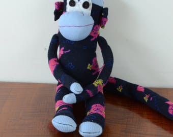 Navy and pink sock monkey, dog print sock monkey