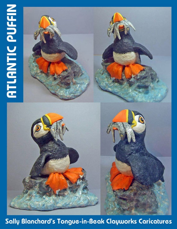 Fsherman, Atlantic Puffin Caricature - Sally Blanchard - Tongue-in-Beak Clayworks - Original One of a Kind
