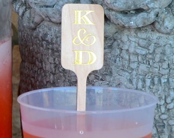 Custom Monogram Wooden Drink Swizzle Sticks, Personalized Wedding Drink Stirrers, Foil Printed Stir Sticks, Bridal Shower - Set of 100