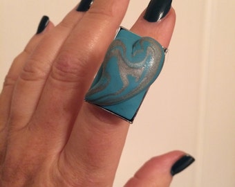 Turquoise and Silver Swirl Heart Ring