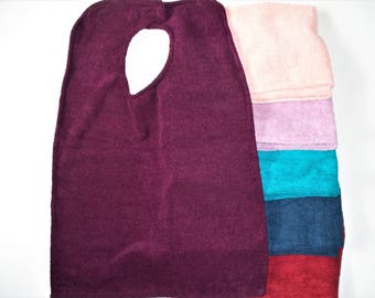 Large Adult Bib Made With Quick Dry Terry Cloth,Adult Clothing Protector,Your Choice of Peach,Purple,Red,Blue,Purple or Teal,Absorbent