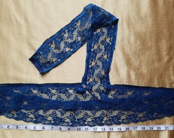 A34 Vintage Blue Lace Edging Salvage Wide Floral Trim Lingerie Repair Garter