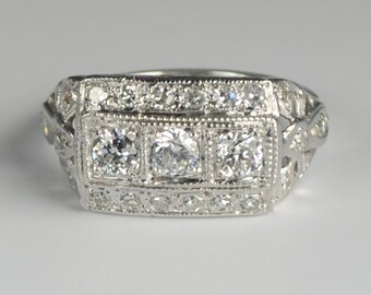 Art Deco Diamond Wide Cigar Band Ring