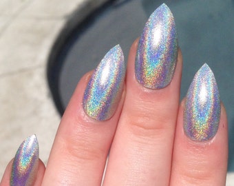 fake nails, stiletto nails, holographic nails, holo