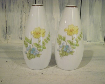 Vintage white ceramic porcelain salt and pepper shakers, Made in Japan, floral pattern ceramic salt and pepper shakers, Japanese shakers