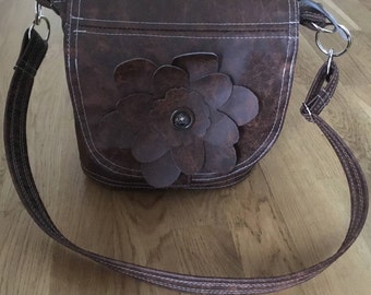 Handmade brown recycled leather handbag