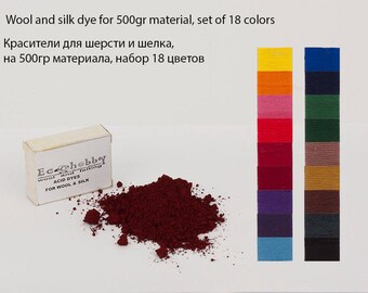 Set of 18 Colors Acid Dyes for Wool and Silk.