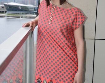 40% Off New Summer & Winter Floral Dress, Office Dress, Day Dress, Tea Dress, Orange and Brown Dress