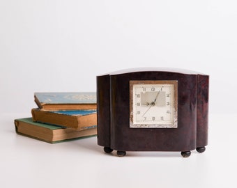 Vintage Table Clock, Mechanical Clock, Mantle Clock, Wooden Box Clock, Soviet USSR, Mad Men, Brown Clock