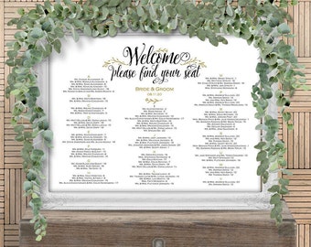 Seating chart sign, wedding seating chart, poster, alphabetical, find your seat, seating plan, printable, template, instant download, S14