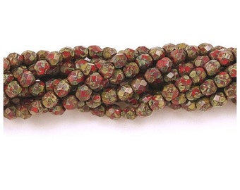 Czech Glass FP Opaque Red Picasso Beads 4mm - 100