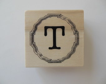 Letter T Rubber Stamp - Gingham Wildflower Collection - Wood Mounted Rubber Stamp - Alphabet Letter T Stamp