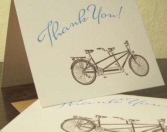 Tandem Bike Thank You Cards - 6-Pack Gocco Letterpress Cards