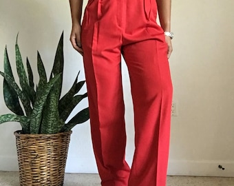 vintage high waisted pleated red trousers