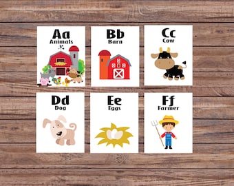 Farm Animals, Educational Toys, Learning Toys, Printable Flash Cards, Alphabet Cards, Alphabet Wall Cards, Instant Download, Nursery Decor