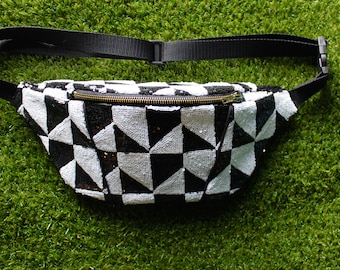 Black and white Sequinned bumbag/ fanny pack/ festival bag