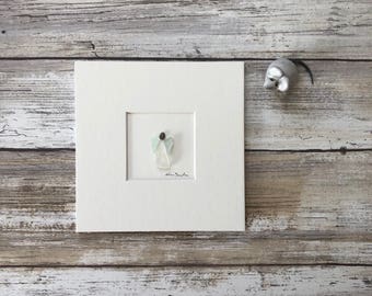 Seaglass and pebble art, Original Art, Sharon Nowlan, Sea glass and Pebble art, Beach House Decor, angel 5 by 5