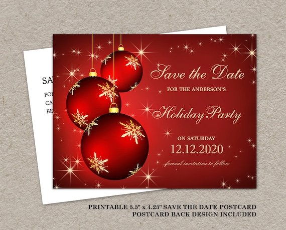 Items similar to Christmas Party Invitation Save The Date Card, Elegant ...