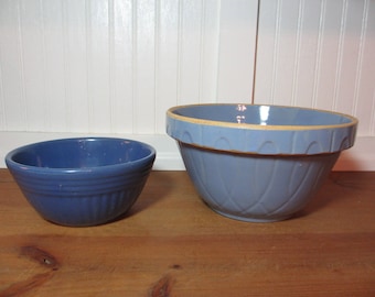 2 Vintage Blue Pottery, Oven Ware Bowls, 7" and 9", Kitchen, Mixing Bowl, Watt Pottery, See Description