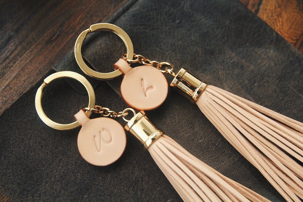 Personalized keychain Leather Tassel Keychain Leather name