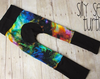 Maxaloones, Rainbow Galaxy cloth diaper pants, grow with me pants, babywearing pants