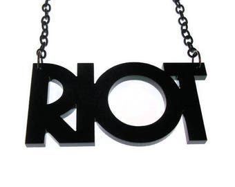 Riot Necklace Punk Riot Girl Riot Grrl Feminist Jewellery Black Laser Cut Acrylic