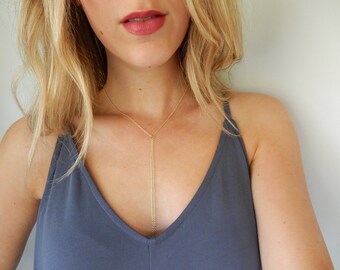 Simple Gold Chain Lariat Necklace | Delicate Y necklace Long Lariat Necklace Gold Necklace Long Lariat Gold Y Necklace Gold Lariat Simple