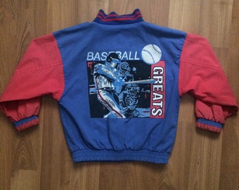 VTG 1980's children's red, white & blue baseball bomber jacket