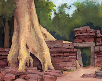 Cambodia Landscape. Siem Reap Painting. Cambodia Painting. Travel Art. Cambodia Art. Siem Reap Landscape. South East Asia.Landscape Painting