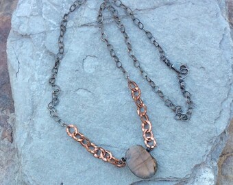 LABRADORITE necklace, mixed metals, silver and copper, handmade artisan jewelry by Angry Hair Jewelry, gemstone necklace