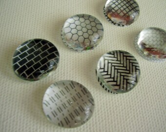 Monochrome black and white security pattern glass pebble bubble magnets set of 6 superstrong magnets