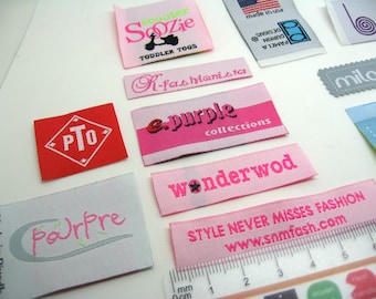 50 only text woven labels, clothing labels, custom woven labels, sewn on labels, fabric labels