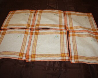 Apricot Plaid Linen Napkins-set of six