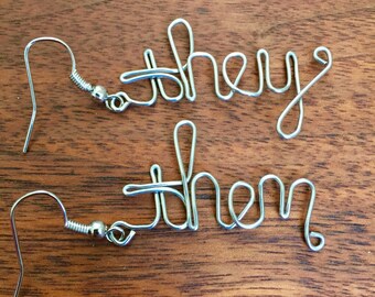 They Them Pronoun Wire Earrings