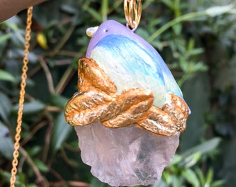 Rose Quartz Rainbow Bird Pendant