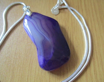Purple Agate Pendant on a Sterling Silver Snake Chain
