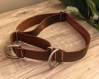 Leather Martingale Dog Collar ; Double D Ring, Genuine & personalizable by Emeny