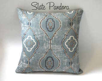 Barkcloth Collection // Moroccan Influenced Pillows // Dusty Blue Decorative Pillows // Embroidered Textured Throw Pillow