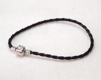 20cm (8") Braided Leather European Charm Bracelet in Black