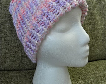 Super Soft Knit Shimmery Pink, White, and Purple Knit Hat