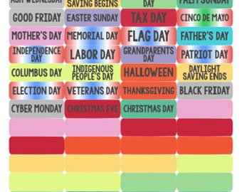 Holiday Planner Stickers (U.S.) - Hobonichi, Erin Condren, Filofax, Plum Planner, Midori, Traveler's Notebook