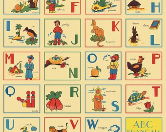 French ABC's Wrapping Paper by Cavallini to Frame or for Wrapping, Book Binding, Decoupage, Collage, Scrapbooking and Paper Arts PSS 2702