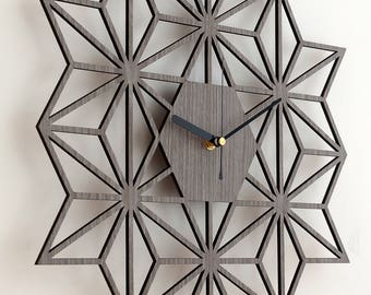 17" Wall Clock - Gift for Couple, Wood Wall Clock, Newlywed Gift, Wooden Design Clock, Geometric Decor, Wall Clock Modern, Home Decoration