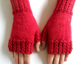 Fingerless Mittens, Red, size M/L