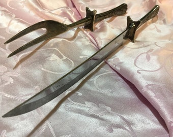 Silver Carving set / Serving set/ silver knife / meat fork / vera Luciano/ italian / stainless steel blade/