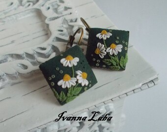 Daisy flower earrings, wild flowers, cute earrings, stylish earrings, handmade, gift earrings