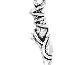 10 Pieces Antique Silver Ballet Toe Shoe Charms