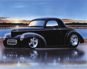 1941 Willys Coupe Streetrod Car Art Print Black