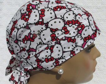 Womens scrub hat, chemo hat, cancer hat, chef's hat with a built in terry cloth sweat band. Handmade in the USA.